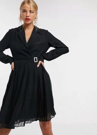 Черное платье-пиджак с поясом и расклешенной плиссированной юбкой Morgan-Черный цвет