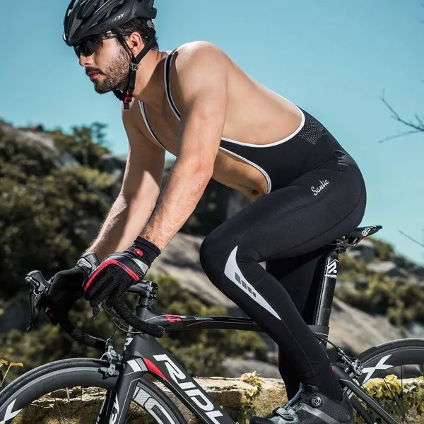 Santic мужской велотренажер 4D подкладка Подушка зимний MTB велосипедный комбинезон длинные штаны теплый флис Азиатский размер