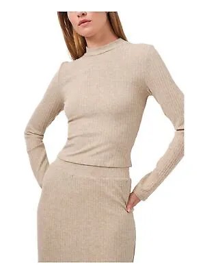 1. STATE Женский бежевый вязаный короткий пуловер с длинным рукавом и воротником-стойкой XS