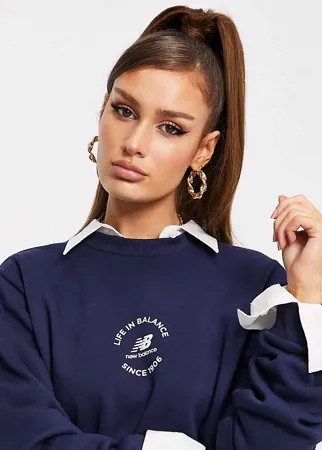 Темно-синий свитшот с надписью «Life in balance» New Balance - эксклюзивно для ASOS