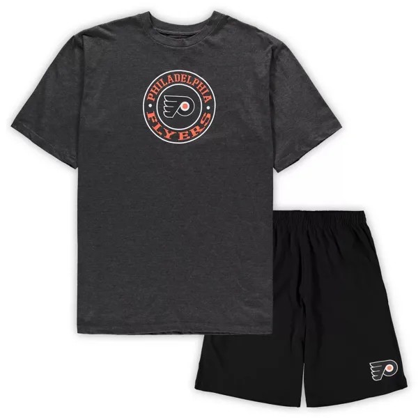 Мужская футболка Concepts Sport черная/темно-угольная футболка и шорты для сна Philadelphia Flyers Big & Tall