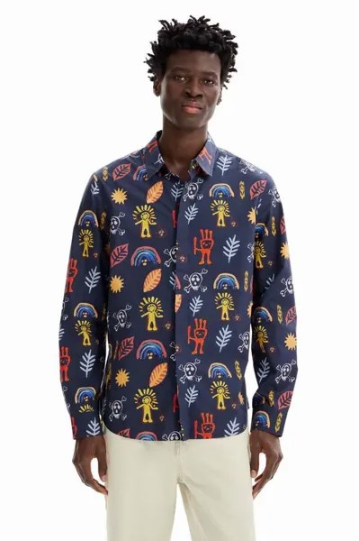 Рубашка из хлопка Desigual, темно-синий