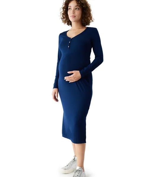 Женское платье на пуговицах в рубчик для беременных Ingrid + Isabel, темно-синий