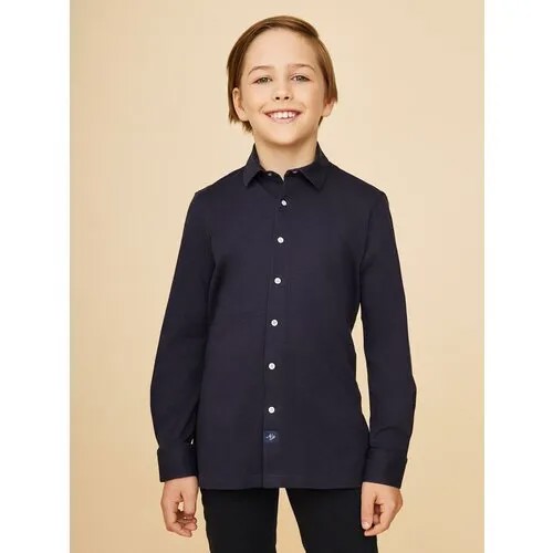 Школьная рубашка Noble People, свободный силуэт, на кнопках, длинный рукав, однотонная, размер 122, синий