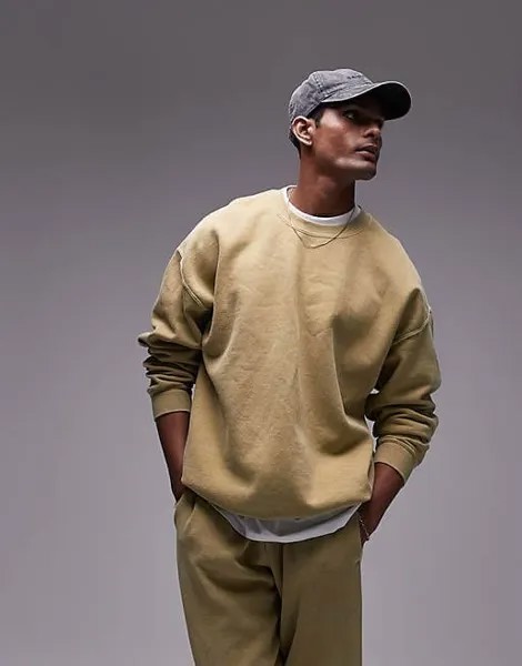 Свитшот Topman Oversized With A Vintage Wash Effect, желтый