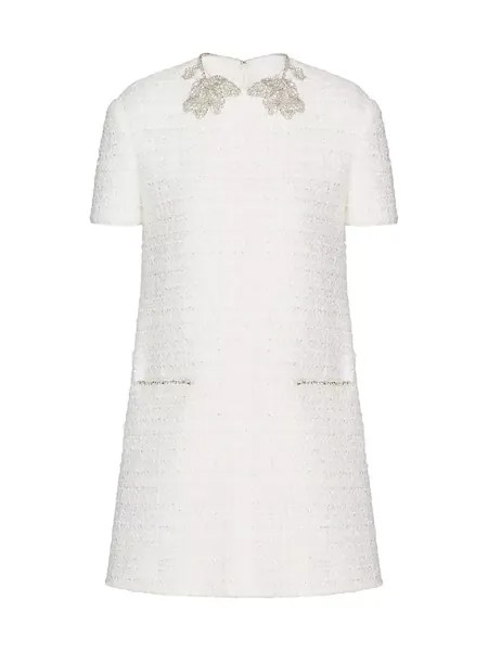 Короткое твидовое платье с вышивкой Glaze Valentino Garavani, цвет ivory silver