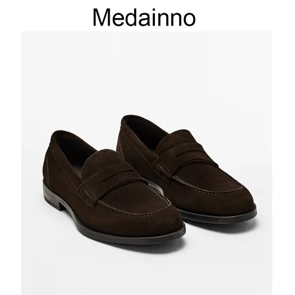 Мокасины Medainno мужские из натуральной кожи, замшевые туфли на плоской подошве, без застежки, однотонные повседневные простые шикарные, осень 2022