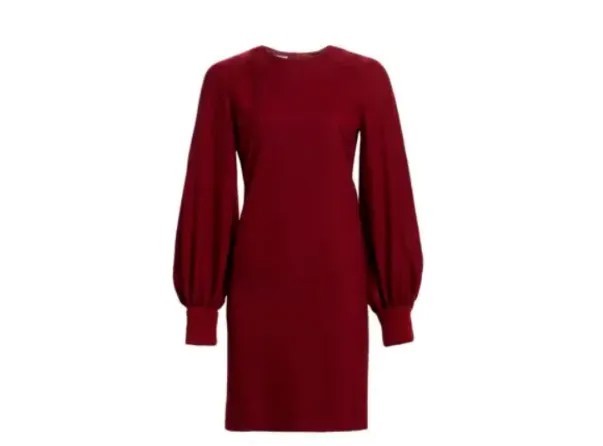 НОВОЕ шерстяное платье прямого кроя AKRIS PUNTO рубиново-красного цвета с длинными рукавами-фонариками 6US 10UK F38 IT42