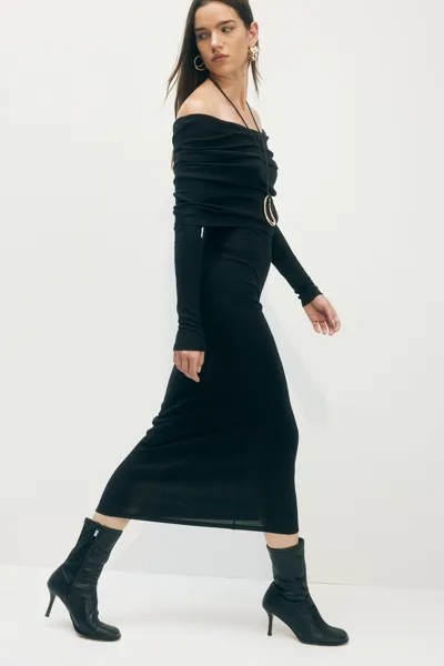 Платье с открытыми плечами и отложным подолом H&M, черный
