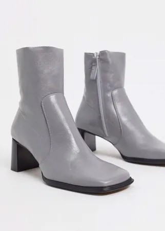 Серые кожаные ботинки с квадратным носком ASOS DESIGN-Серый