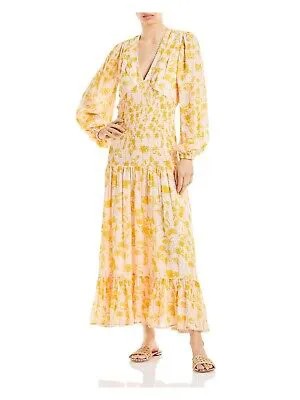 ЗНАЧИТЕЛЬНОЕ ДРУГОЕ Женское желтое платье макси с глубоким V-образным вырезом на спине и пышными рукавами 6