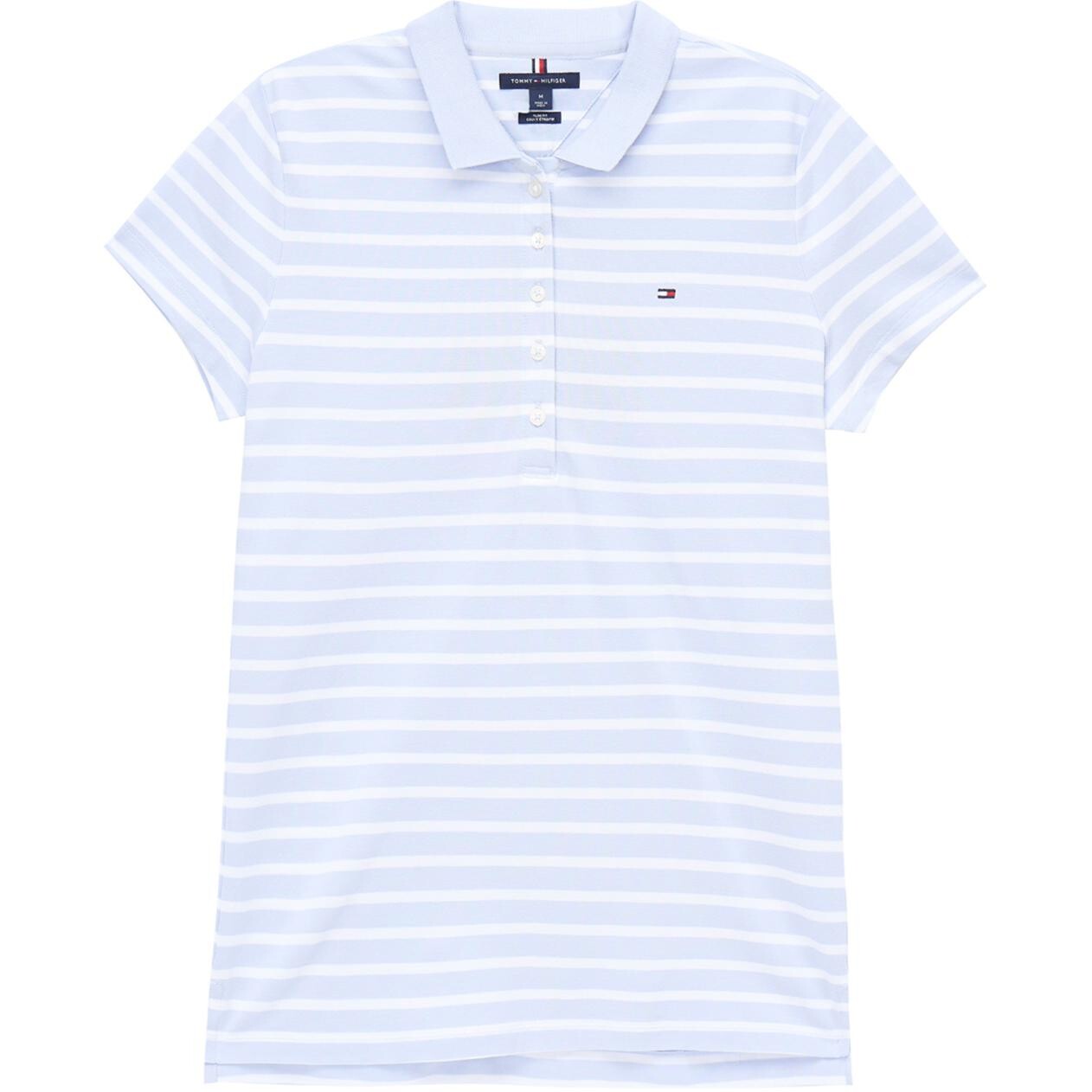 Рубашка поло женская светло-синяя с белыми полосками Tommy Hilfiger