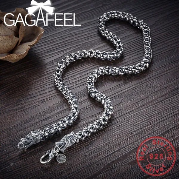 Мужские ожерелья-подвески из серебра GAGAFEEL, однотонные цепочки из 100% серебра S925 пробы с подвеской в виде дракона, ювелирные украшения