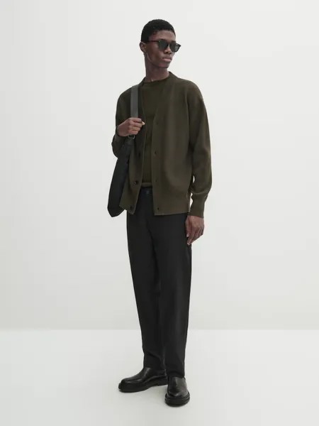 Кардиган фактурной вязки - ателье Massimo Dutti, хаки
