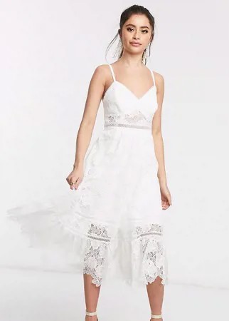 Белое кружевное платье миди на бретельках Forever New Petite-Белый