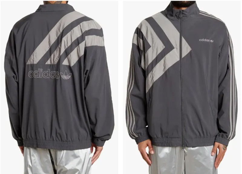 Легкая спортивная куртка на молнии ADIDAS серого пастельного цвета с 3 полосками и логотипом с шевронными полосками L