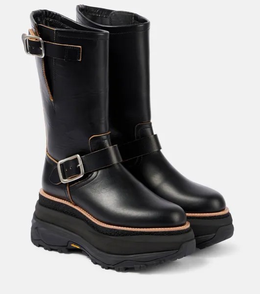 Кожаные байкерские ботинки на платформе Sacai, черный