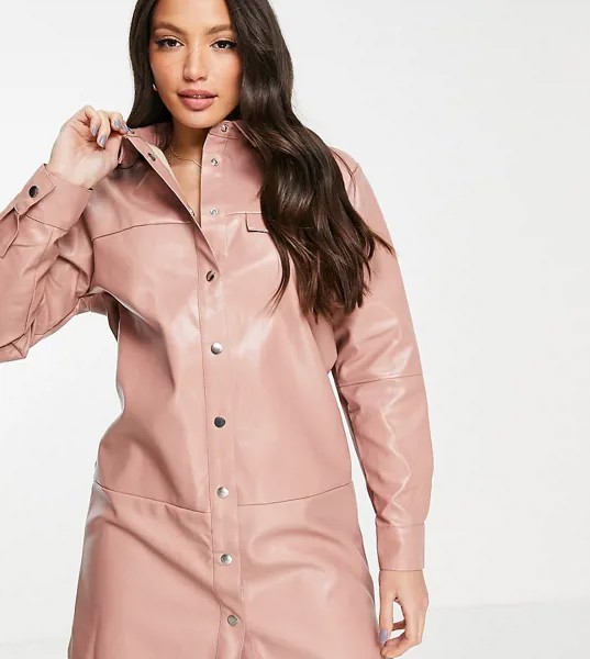 Oversized платье-рубашка рыжего цвета из искусственной кожи Missguided Tall-Светло-бежевый