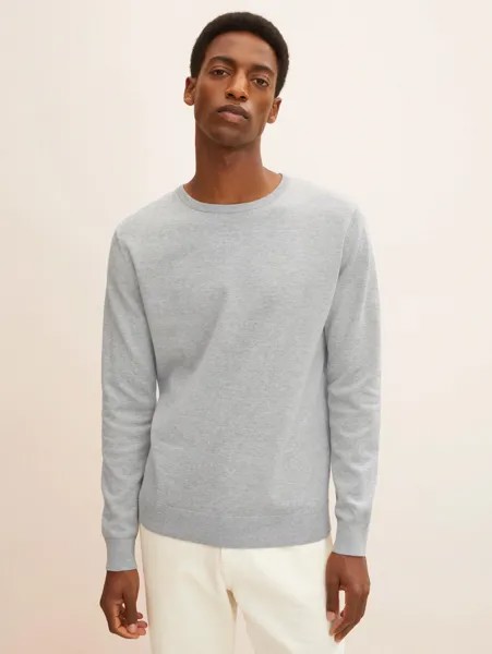 Пуловер Tom Tailor Feinstrick Basic Rundhals Sweater, светло серый