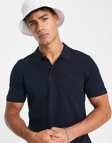 Рубашка-поло узкого кроя из пике с логотипом Jack & Jones Essentials, темно-синего цвета