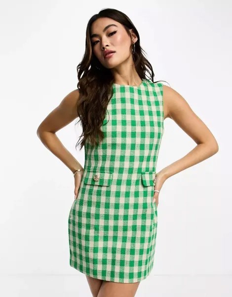 Vero Moda – короткое платье-комбинезон в зеленую клетку из букле