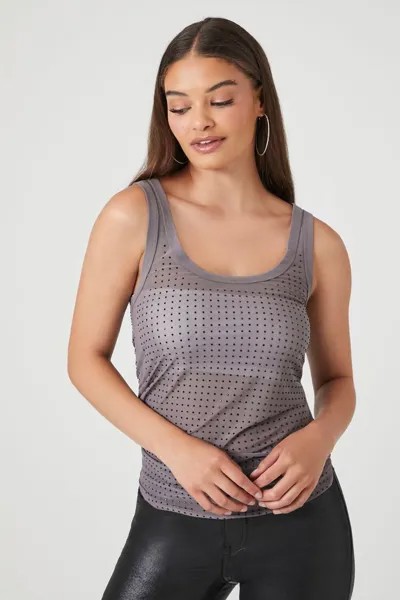 Прозрачная майка со стразами Forever 21, угольный
