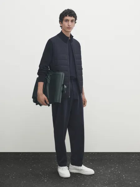 Трикотажный кардиган из контрастной стеганой ткани Massimo Dutti, темно-синий