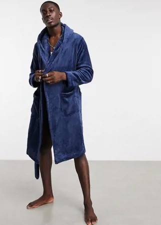 Темно-синий флисовый халат для дома ASOS DESIGN