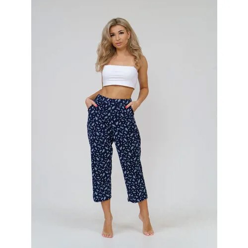 Бриджи  BUY-TEX.RU, демисезон/лето, свободный силуэт, повседневный стиль, карманы, пояс на резинке, трикотажные, размер 46, синий