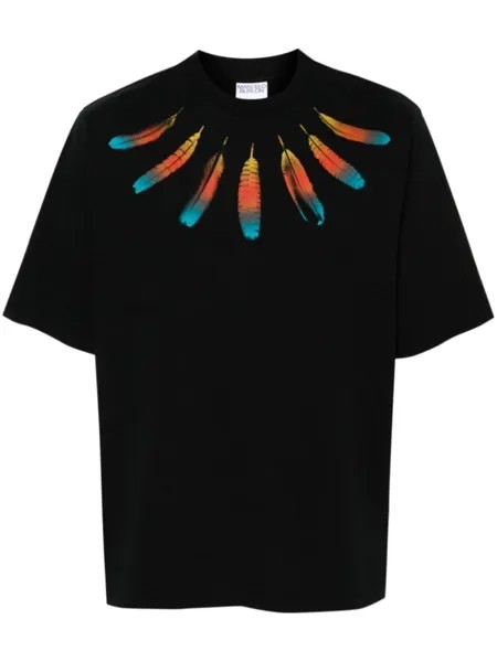 Marcelo Burlon County of Milan футболка из хлопка с принтом в виде перьев на воротнике, черный