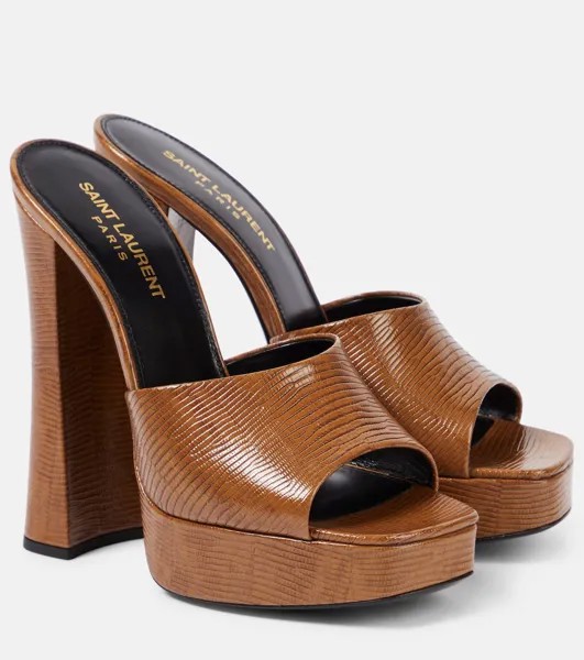 Мюли Boogie 110 на платформе с тиснением под ящерицу Saint Laurent, коричневый