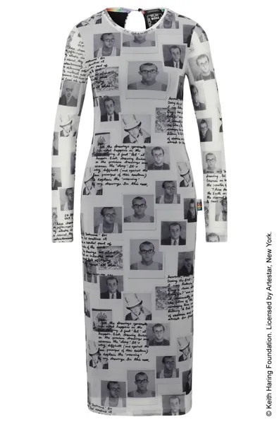 Платье BOSS x Keith Haring In Printed Tulle, белый/черный