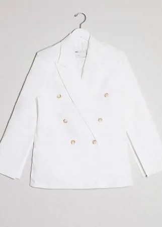 Фактурный пиджак с разрезами на рукавах ASOS DESIGN Petite-Белый