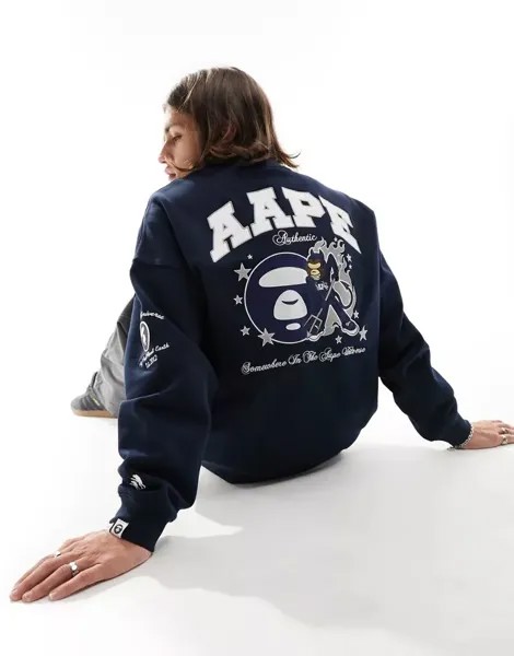 Темно-синий университетский свитшот AAPE By A Bathing Ape