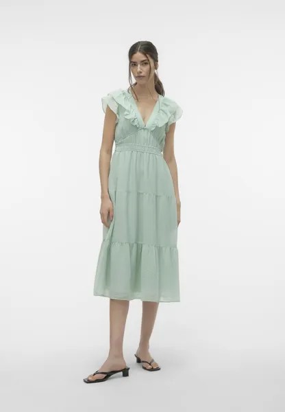 Коктейльное/праздничное платье VMEMILIE CAPSLEEVE CALF DRESS Vero Moda, цвет silt green