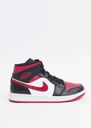 Серебристые кроссовки средней высоты с красными вставками Nike Air Jordan 1-Серебряный