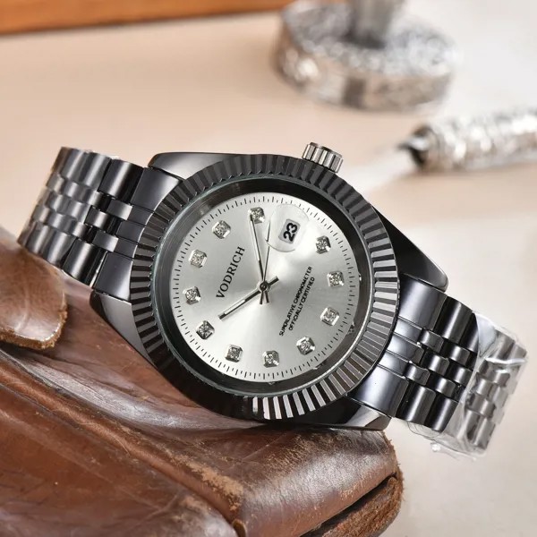 Часы наручные мужские кварцевые, роскошные дизайнерские брендовые, с датой, не водонепроницаемые с камнем, классические черные