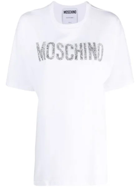 Moschino футболка с логотипом и кристаллами, белый