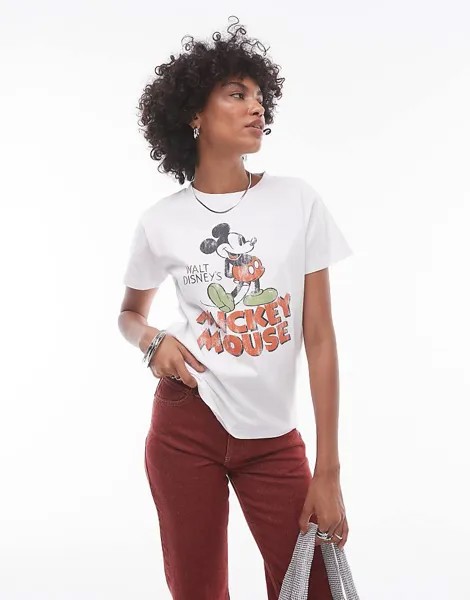 Укороченная футболка Topshop Disney цвета экрю с лицензионным принтом Микки Мауса
