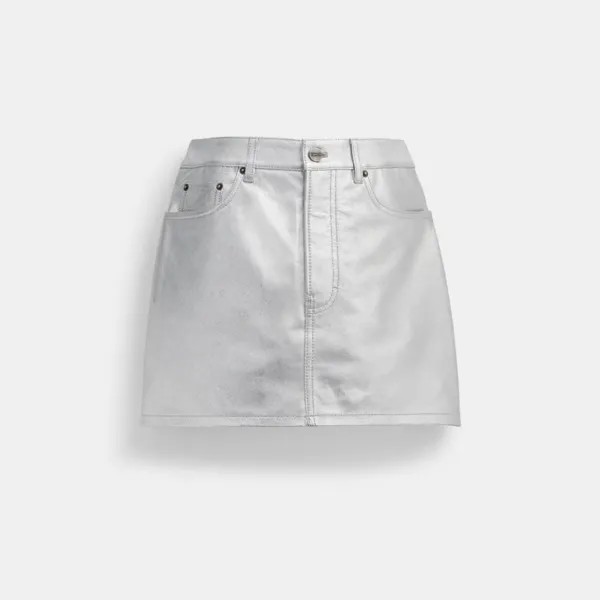 Юбка COACH Leather Mini In Silver Metallic, серебряный