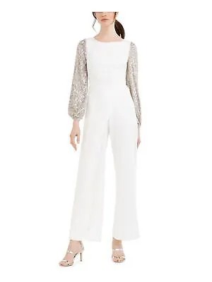 ADRIANNA PAPELL Женская вечерняя блузка из белого крепа с длинными рукавами и вырезом 4