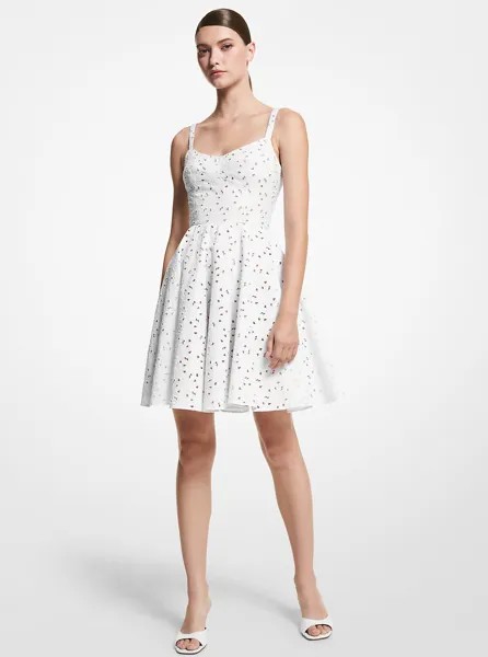 Платье из эластичного хлопка с цветочным принтом и люверсами Michael Kors, белый