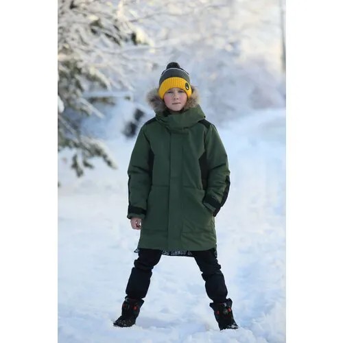 Парка Orso Bianco для мальчиков, зимний, капюшон, размер 158, зеленый, черный