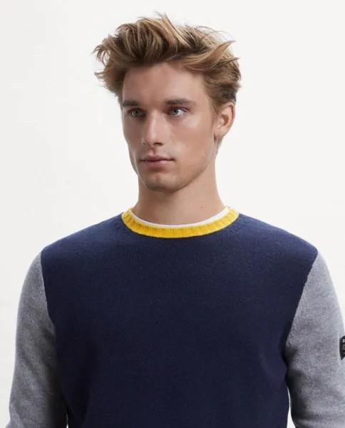 Мужской вязаный свитер с круглым вырезом и эластичными трикотажными манжетами и нижним краем Ecoalf, темно-синий