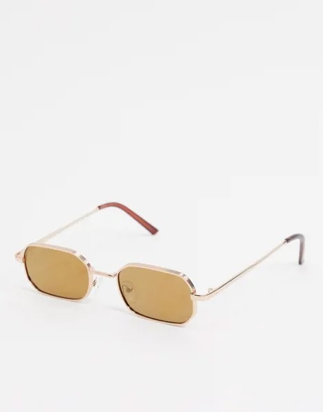 Квадратные узкие солнцезащитные очки в золотистой оправе AJ Morgan-Золотой