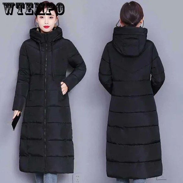 Зимние пальто Женщины Длинные Парки Черный Белый Повседневные Пуховики Мода С капюшоном Ветровка Пальто