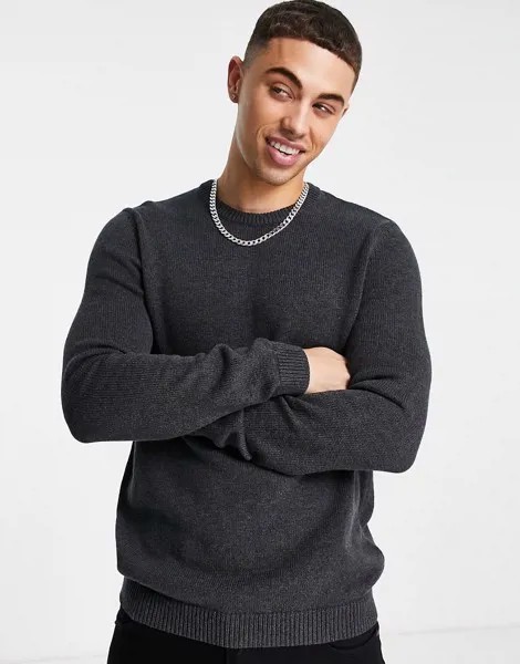 Темно-серый oversized-джемпер из хлопкового материала средней плотности ASOS DESIGN