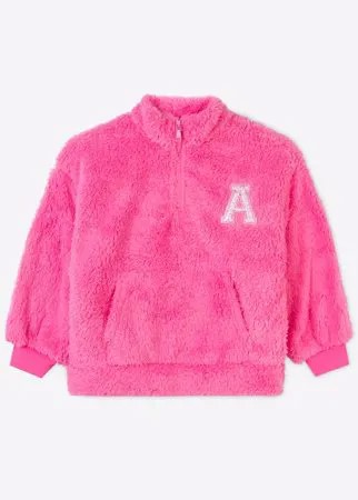 Розовая меховая толстовка oversize для девочки Gloria Jeans