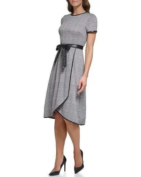 Платье DKNY Plaid Midi with Leather Belt, цвет Black/Maroon