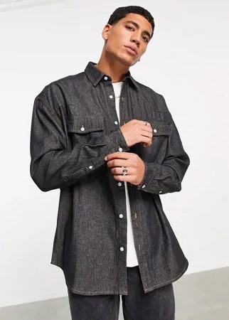 Винтажная oversized-куртка из денима в стиле вестерн выбеленного черного цвета ASOS DESIGN-Серый
